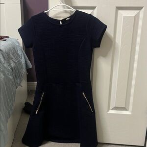 Navy Blue Dress with Gold Accents